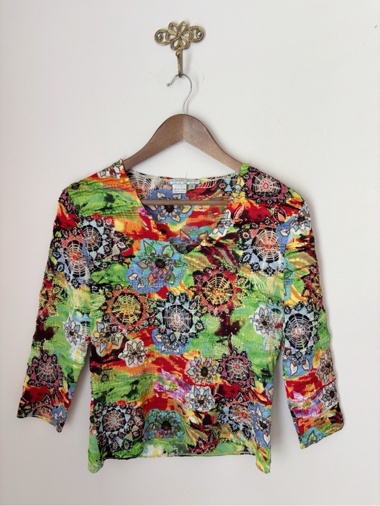 Alberto Makali Tops - Alberto Makali Vtg Vibrant Stretch Pleated Sequin Top Medium Maximalist Summer
